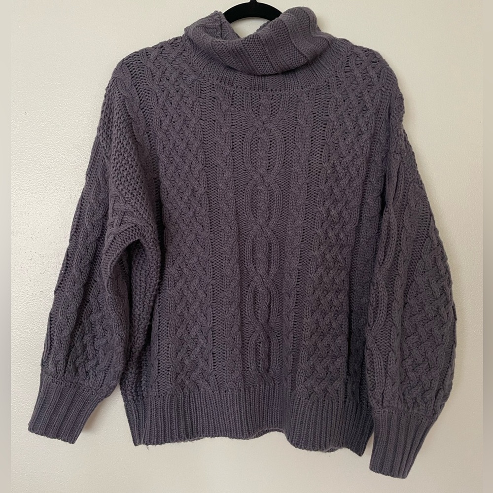 Lulus Denim Blue Knit Turtleneck Oversized